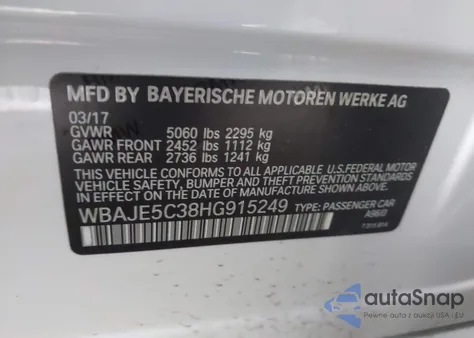 2017 BMW 540 I from USA, damaged, VIN WBAJE5C38HG915249